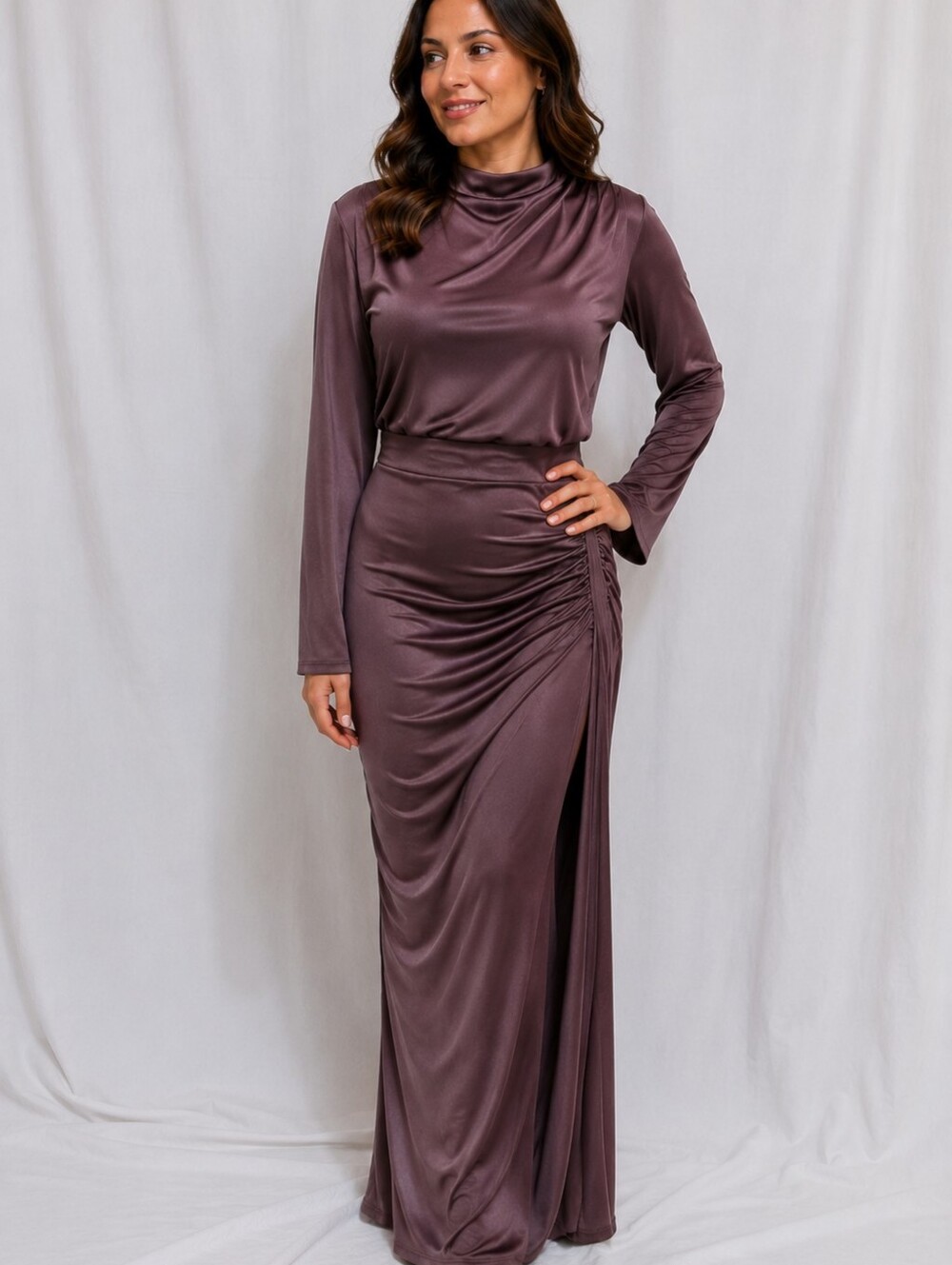 Long Sleeve Draped Maxi Skirt With Top